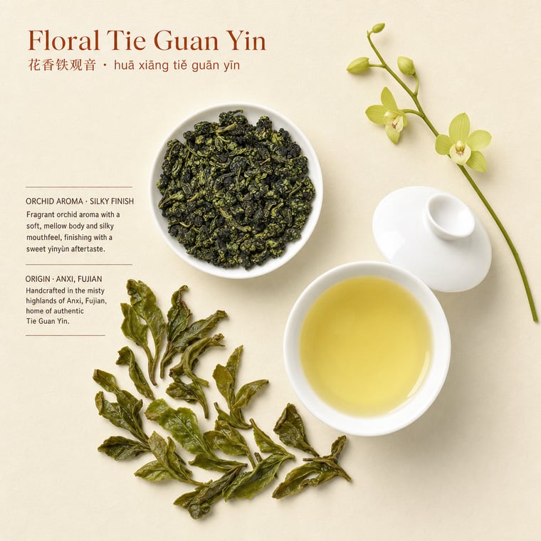 The design — Floral Tie Guan Yin