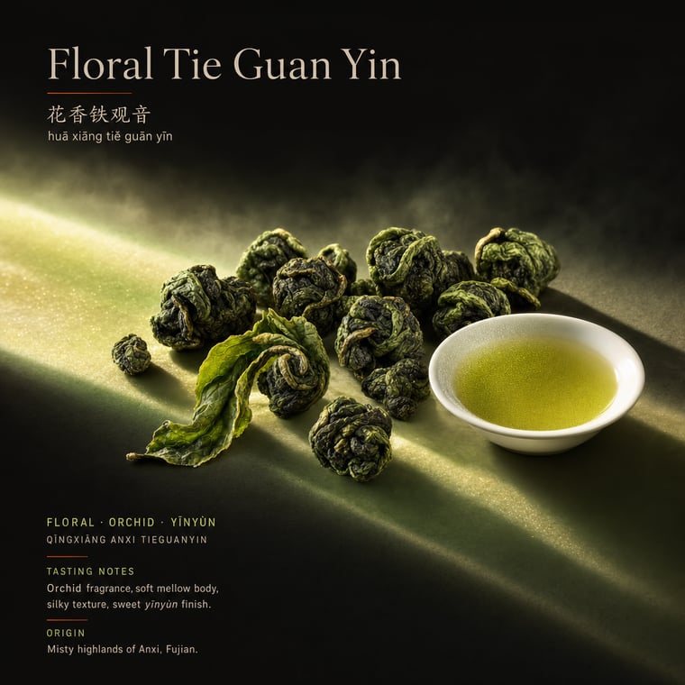 The design — Floral Tie Guan Yin