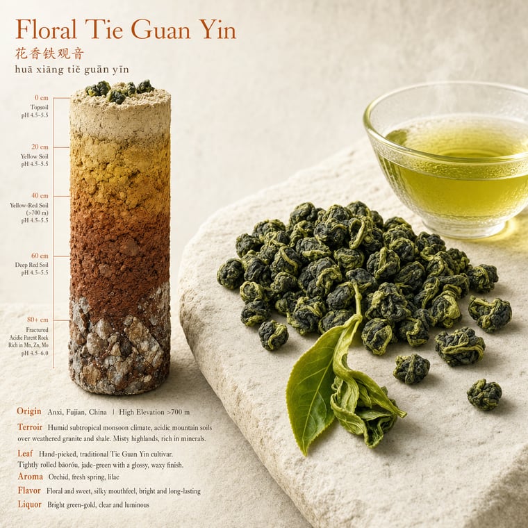 The design — Floral Tie Guan Yin