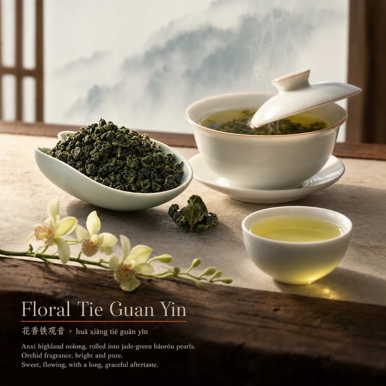 The design — Floral Tie Guan Yin